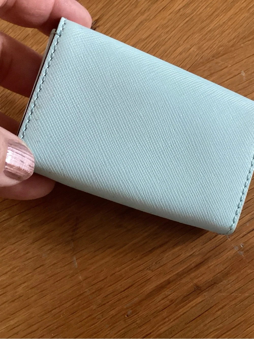 kate spade Light Blue Saffiano Leather Key & Card Holder with Gold Logo
